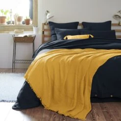 Plaid Gaze De Coton (220 Cm) Gaïa Jaune Safran