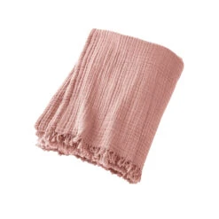 Plaid Gaze De Coton (220 Cm) Gaïa Rose Pêche -Eminza plaid gaze de coton 220 cm ga a rose p che 122173 1668415267