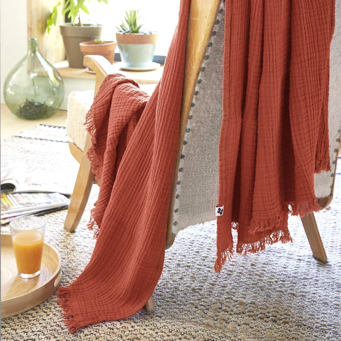 Plaid gaze de coton (220 cm) Gaïa Terracotta Plaid Gaze De Coton (220 Cm) Gaïa Terracotta -Eminza plaid gaze de coton 220 cm ga a terracotta 112805 1657269344