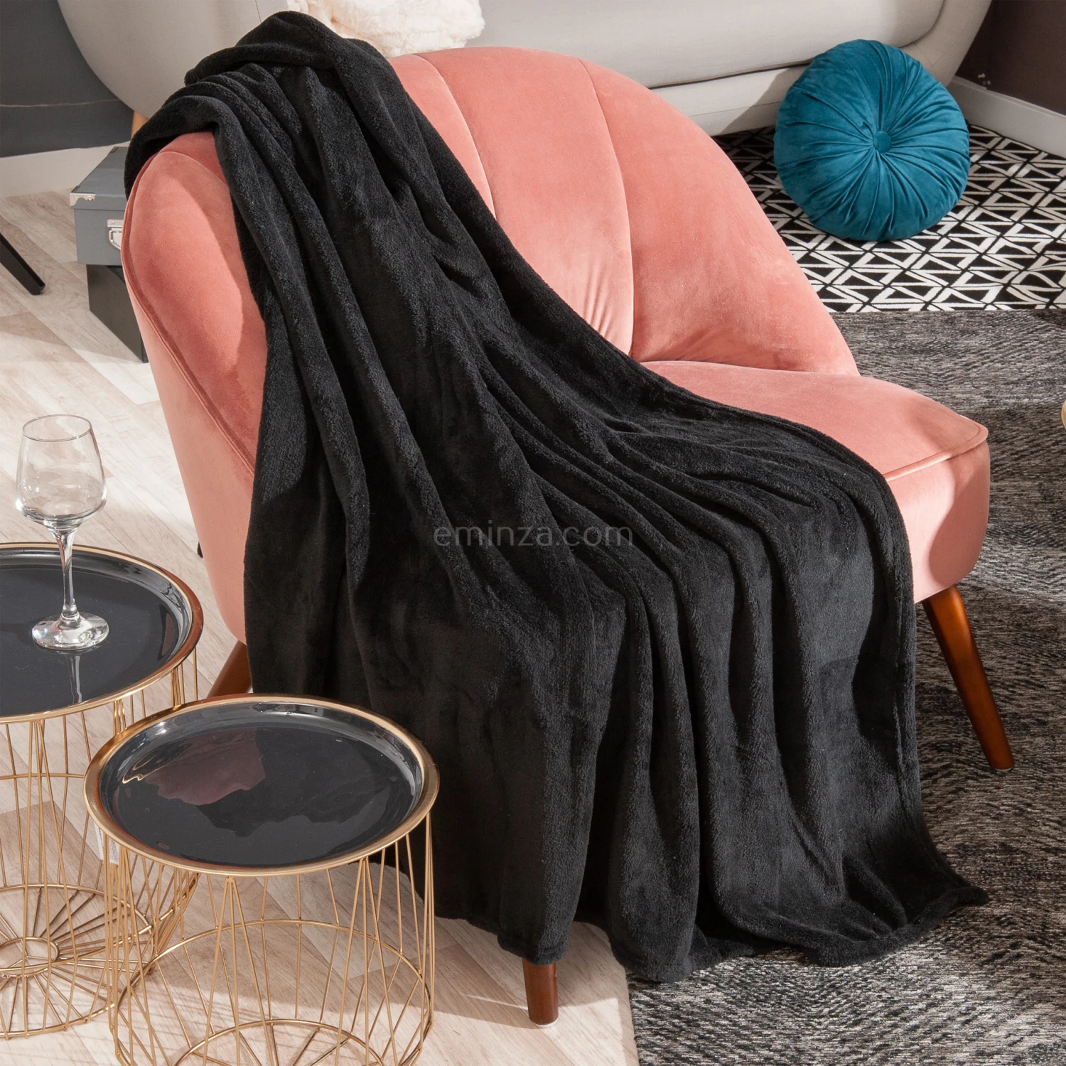 Plaid doux (180 cm) Tendresse Noir Plaid Doux (180 Cm) Tendresse Noir -Eminza plaid polaire 180 cm tendresse noir 45465