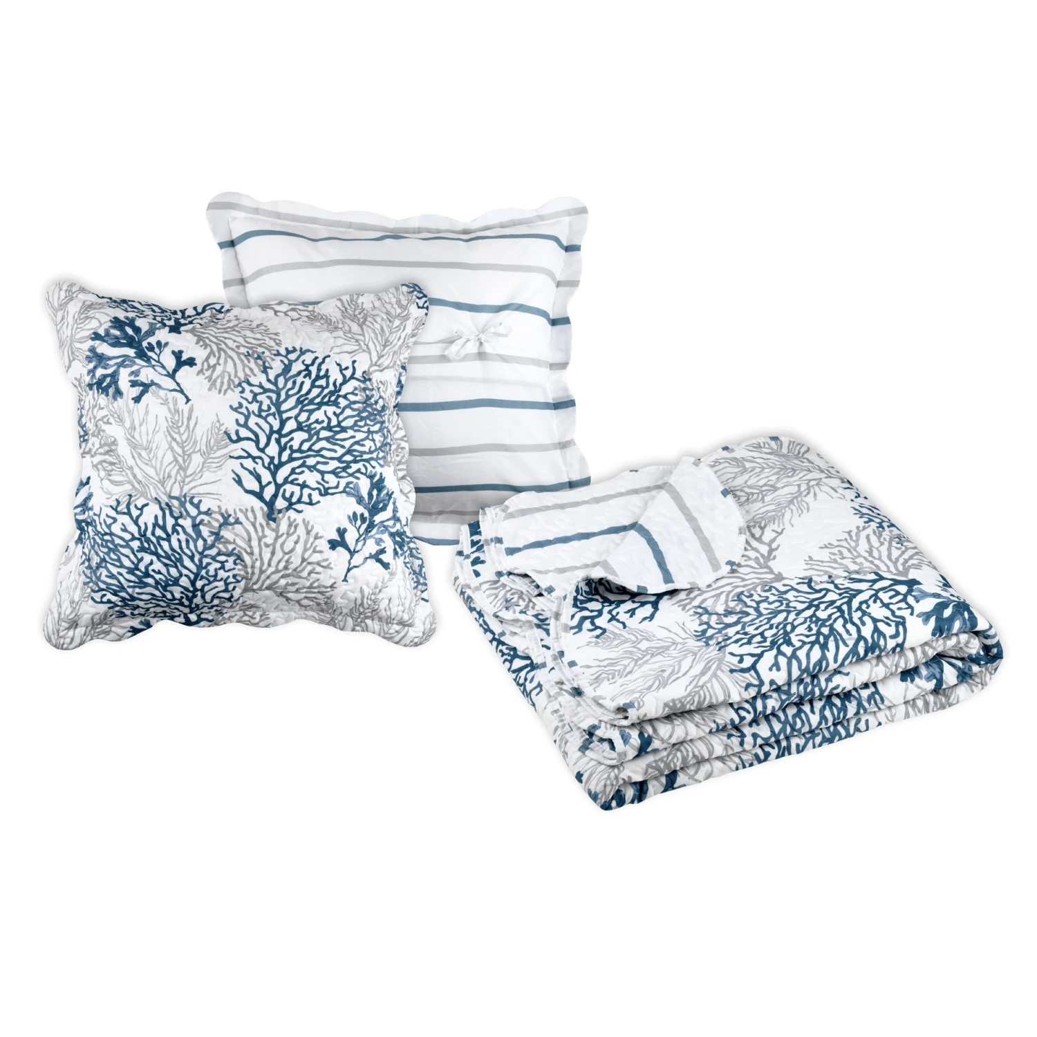 Couvre-lit et taies d'oreiller (260 x 240 cm) Quiberon Gris Couvre-lit Et Taies D'oreiller (260 X 240 Cm) Quiberon Gris -Eminza quiberon boutis 260x240 2taies gris 111407 1639485232