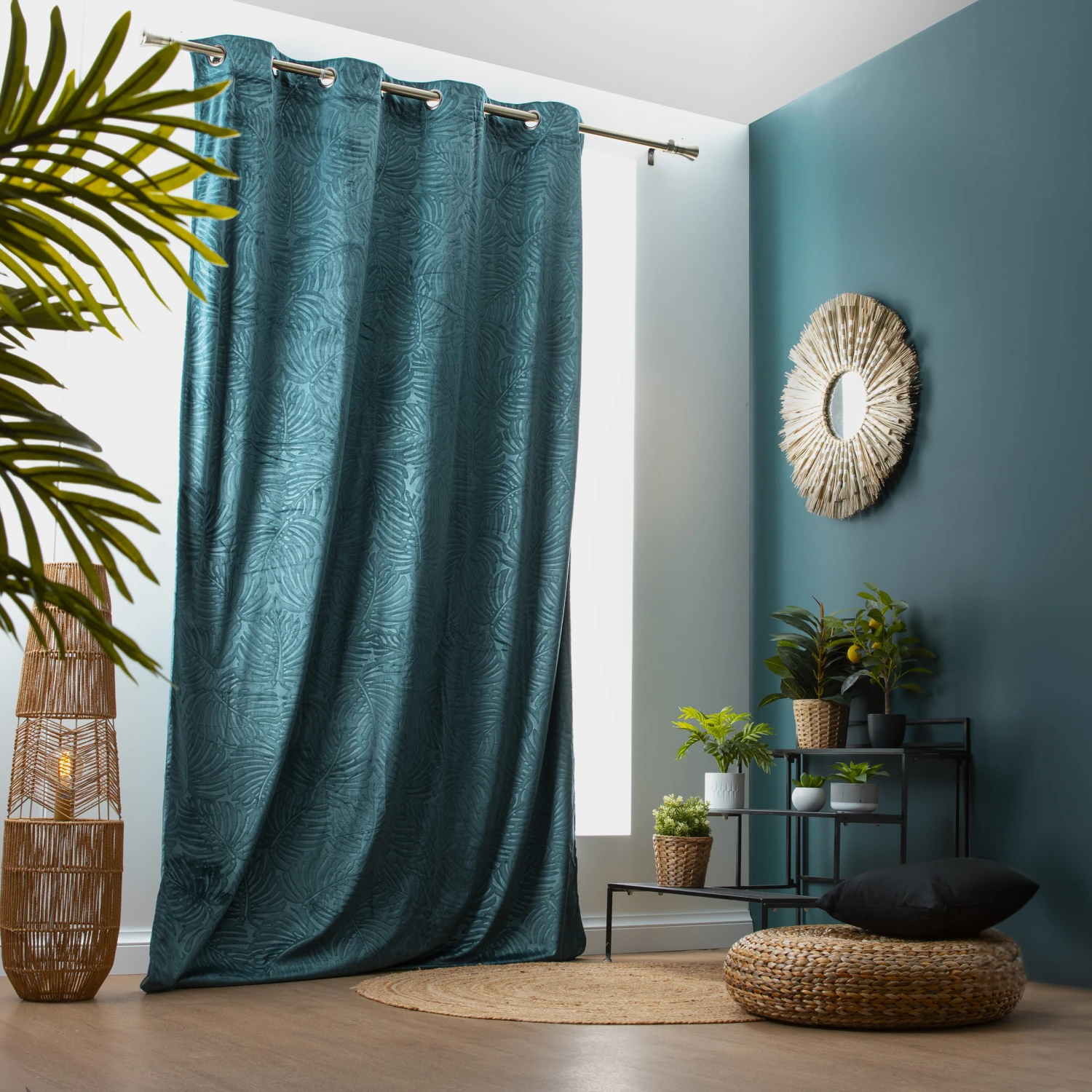 Rideau occultant velours (140 x 280 cm) Fern Bleu pétrole Rideau Occultant Velours (140 X 280 Cm) Fern Bleu Pétrole -Eminza r fern bleu 140x240 260