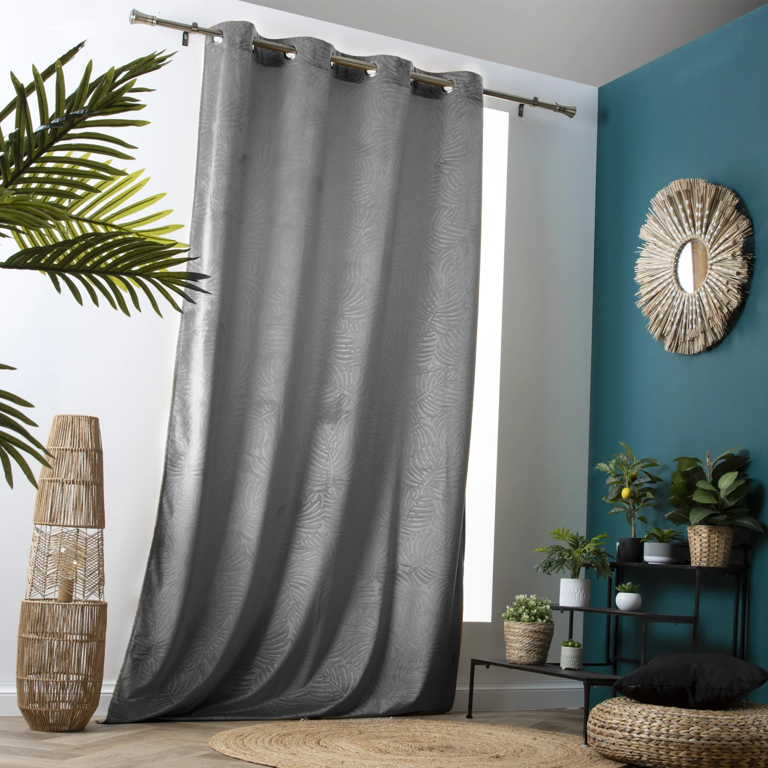 Rideau occultant velours (140 x 240 cm) Fern Gris anthracite Rideau Occultant Velours (140 X 240 Cm) Fern Gris Anthracite -Eminza r fern gris 140x240 260