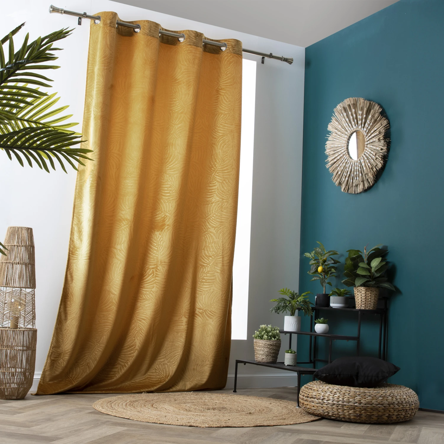 Rideau occultant velours (140 x 240 cm) Fern Jaune ocre Rideau Occultant Velours (140 X 240 Cm) Fern Jaune Ocre -Eminza r fern jaune 140x240 260