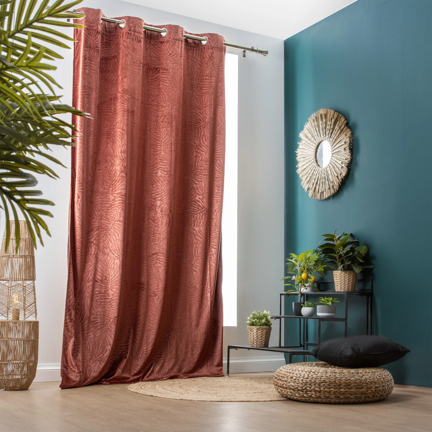 Rideau occultant velours (140 x 280 cm) Fern Terracotta Rideau Occultant Velours (140 X 280 Cm) Fern Terracotta -Eminza r fern terracotta 140x240 260