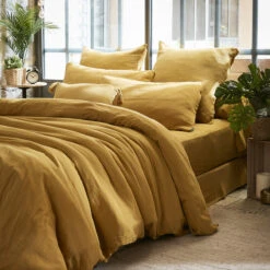 Taie D'oreiller Rectangulaire Gaze De Coton (L80 Cm) Gaïa Jaune Safran -Eminza r gaia hdc g jaunesafran 1