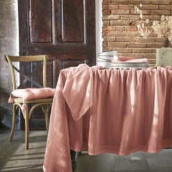 Nappe Rectangulaire Gaze De Coton (L250 Cm) Gaïa Rose Pêche