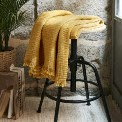 Plaid Gaze De Coton (160 Cm) Gaïa Jaune Safran
