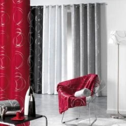 Rideau (140 X H260 Cm) Bully Rouge -Eminza rid oei 140x260 polye imp argent bully rouge 42072 2