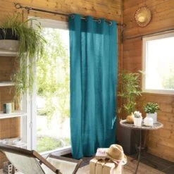 Rideau Coton (140 X 260 Cm) Pixel Bleu Paon