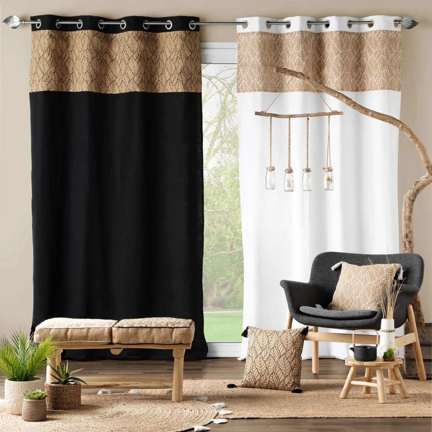 Rideau coton (140 x 240 cm) Kalinda Blanc Rideau Coton (140 X 240 Cm) Kalinda Blanc -Eminza rideau a oeillets 140 x 240 cm polycoton uni jute imprime kalinda blanc 113894 1642414539