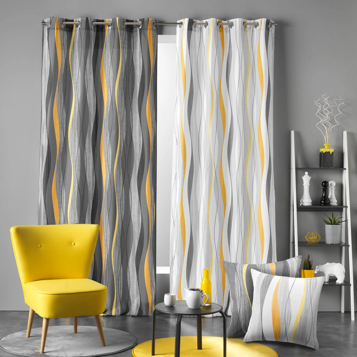 Rideau (140 x 280 cm) Ondulys Gris anthracite Rideau (140 X 280 Cm) Ondulys Gris Anthracite -Eminza rideau a oeillets 140 x 280 cm polyester imprime ondulys jaune anthracite 106577 1627286124
