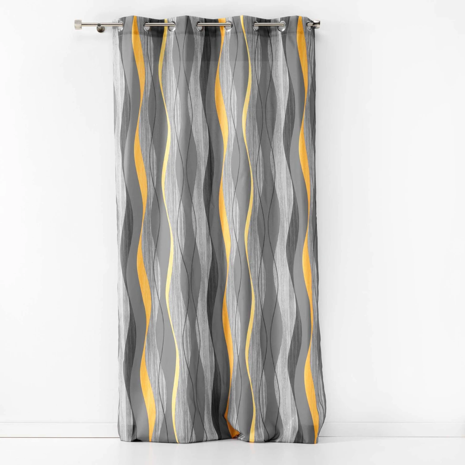 Rideau (140 x 280 cm) Ondulys Gris anthracite Rideau (140 X 280 Cm) Ondulys Gris Anthracite -Eminza rideau a oeillets 140 x 280 cm polyester imprime ondulys jaune anthracite 106577 1627286167