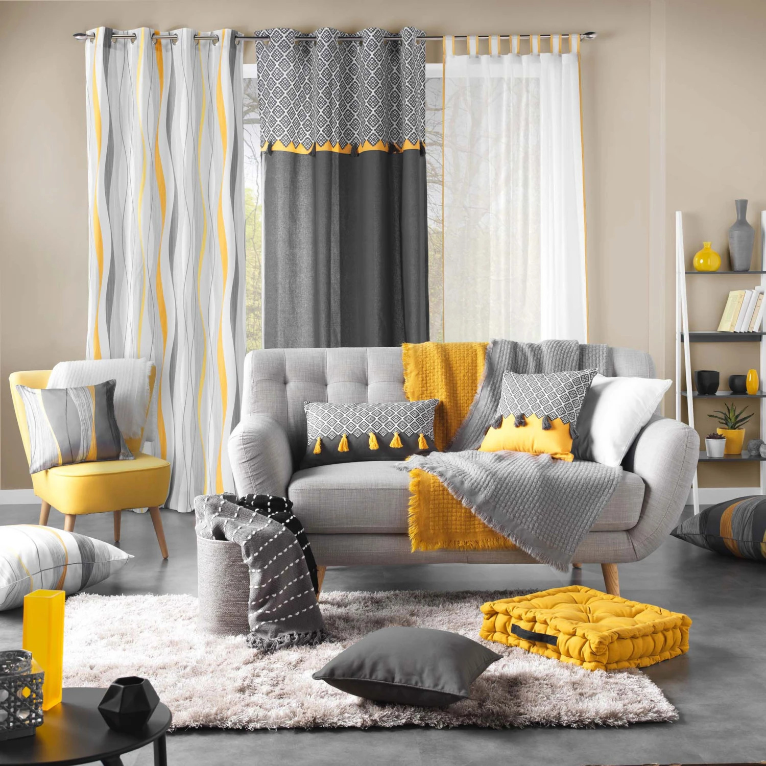 Rideau (140 x 280 cm) Ondulys Gris anthracite Rideau (140 X 280 Cm) Ondulys Gris Anthracite -Eminza rideau a oeillets 140 x 280 cm polyester imprime ondulys jaune anthracite 106577 1627286181