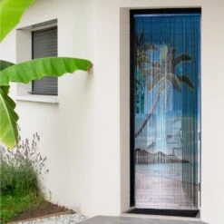 Rideau De Porte (90 X 200 Cm) Stick Bambou Lagoon Bleu