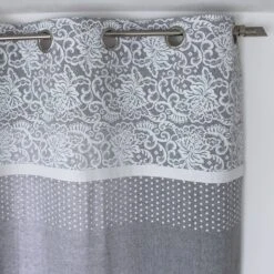 Rideau Coton Recyclé (140 X 240 Cm) Elisa Gris Clair -Eminza rideau elisa en coton recycl avec top imprim 8 illets en mtal argent diam tre intrieur 4 cm 140x240 cm gris clair 127449 1675067077