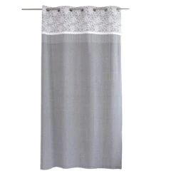 Rideau Coton Recyclé (140 X 240 Cm) Elisa Gris Clair -Eminza rideau elisa en coton recycl avec top imprim 8 illets en mtal argent diam tre intrieur 4 cm 140x240 cm gris clair 127449 1675067113