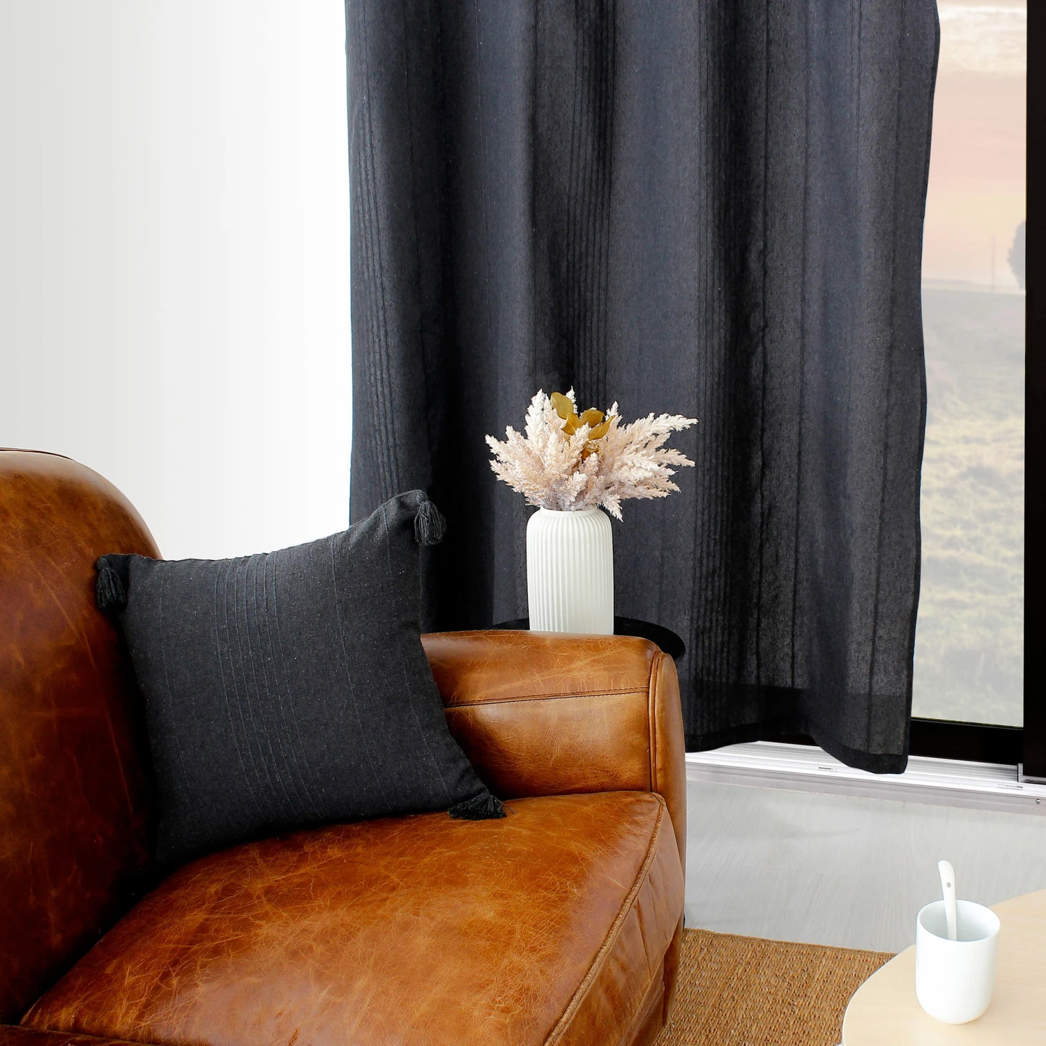 Rideau coton recyclé (140 x 240 cm) Bombay Gris anthracite Rideau Coton Recyclé (140 X 240 Cm) Bombay Gris Anthracite -Eminza rideau en coton recycl bombay 8 illets en mtal argent diam tre intrieur 4 cm 140x240 cm anthracite 127413 1675069034