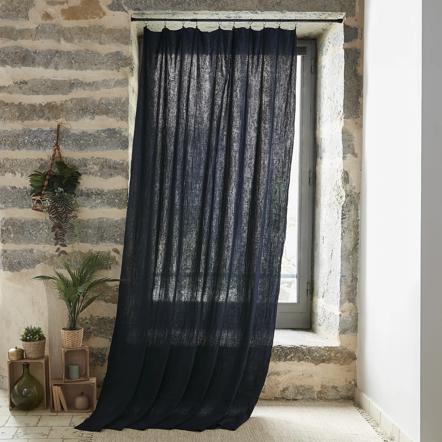 Rideau gaze de coton ajustable (140 x max 300 cm) Gaïa Bleu nuit Rideau Gaze De Coton Ajustable (140 X Max 300 Cm) Gaïa Bleu Nuit -Eminza rideau gaze de coton ajustable 140 x max 300 cm ga a bleu nuit 109370 1694520191