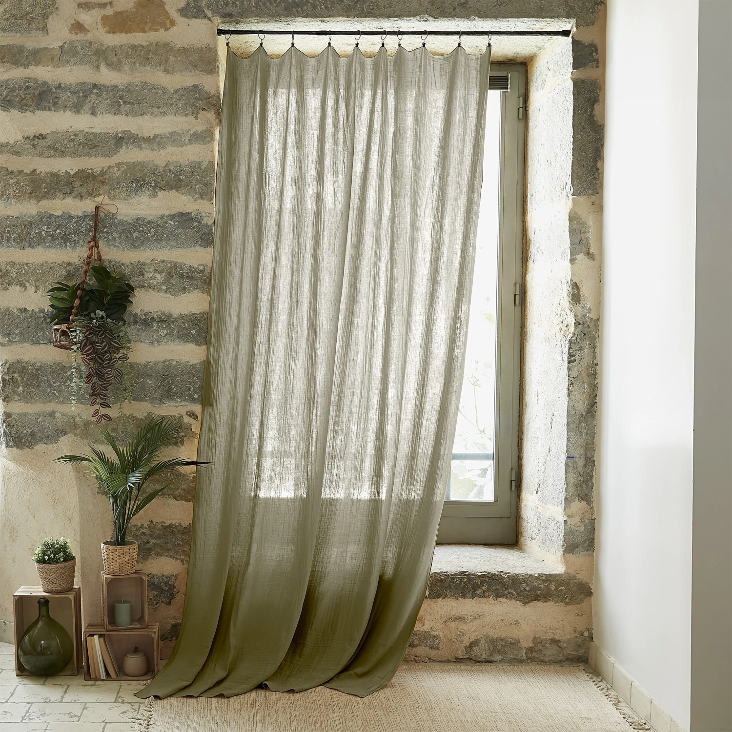 Rideau gaze de coton ajustable (140 x max 300 cm) Gaïa Vert romarin Rideau Gaze De Coton Ajustable (140 X Max 300 Cm) Gaïa Vert Romarin -Eminza rideau gaze de coton ajustable 140 x max 300 cm ga a vert romarin 109364 1694520221