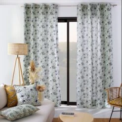 Rideau (135 X 240 Cm) Lily Blanc Et Vert Sauge