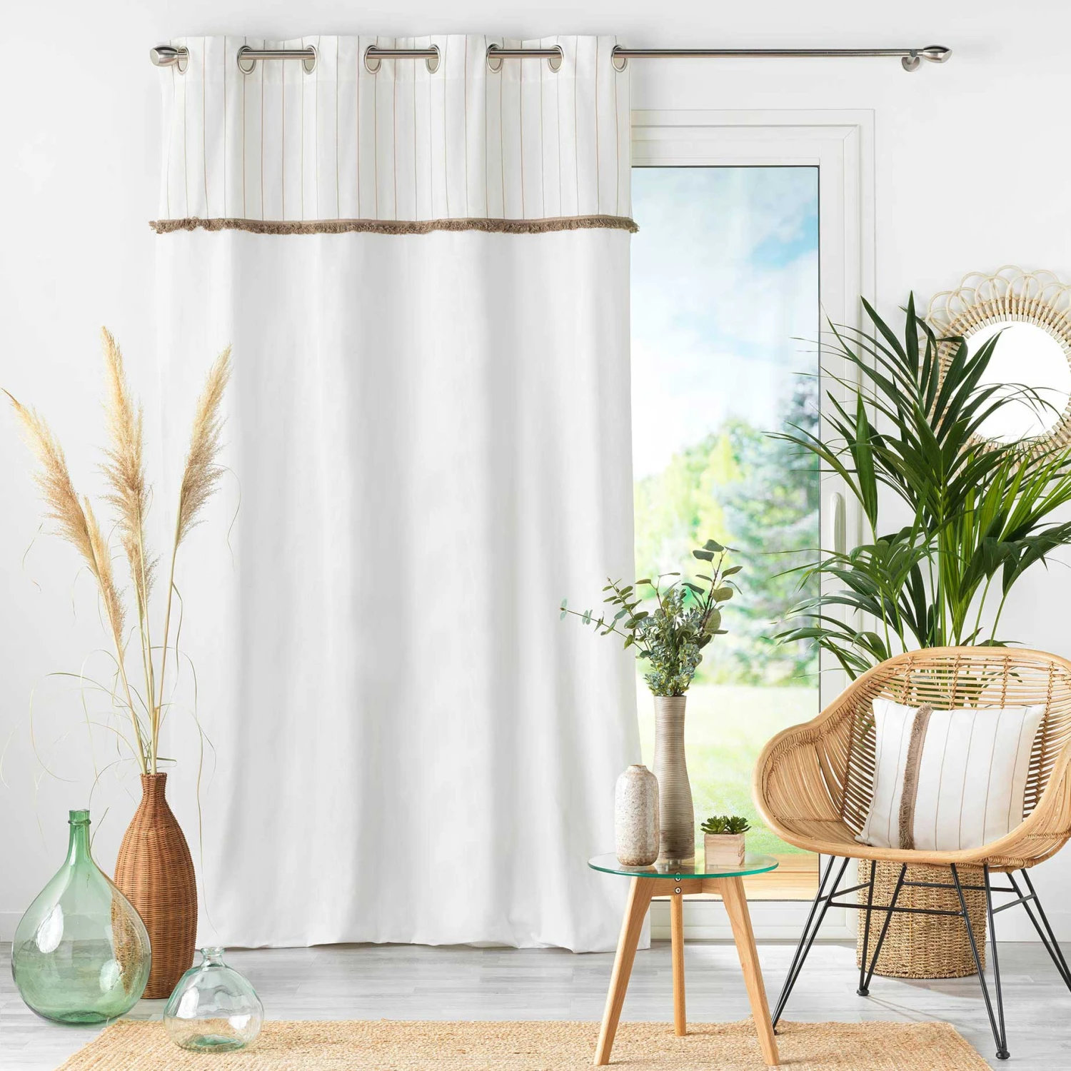 Rideau coton (140 x 240 cm) Alizée Ecru Rideau Coton (140 X 240 Cm) Alizée Ecru -Eminza rideau oeillets 140 x 240 cm alizee lin polycoton finition top tiss et franges 125898 1673271134