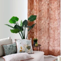 Rideau (135 X 240 Cm) Tasmania Marron Cognac -Eminza rideau tasmania effet coton motif imprim design exclusif 8 illets en mtal argent diam tre intrieur 4 cm 135x240 cm cognac 127383 1675070479
