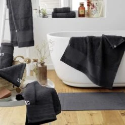 Serviette De Bain Coton Bio (90 X 150 Cm) Garance Gris Orage -Eminza serviette de bain 90 x 150 cm garance orage coton bio 112727 1641213045