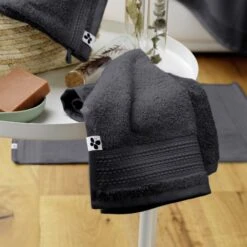 Serviette De Bain Coton Bio (30 X 50 Cm) Garance Gris Orage