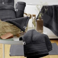 Serviette De Bain Coton Bio (90 X 150 Cm) Garance Gris Orage -Eminza serviette de bain coton bio 90 x 150 cm garance gris orage 112727 1641806207