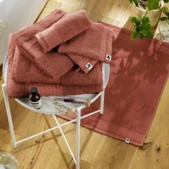 Serviette De Bain Coton Bio (90 X 150 Cm) Garance Terracotta -Eminza serviette de bain coton bio 90 x 150 cm garance terracotta 112736 1641805785