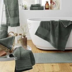 Serviette De Bain Coton Bio (70 X 130 Cm) Garance Vert Romarin -Eminza serviette de douche 70 x 130 cm garance romarin coton bio 112697 1641213492