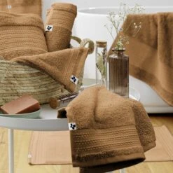 Serviette De Bain Coton Bio (50 X 90 Cm) Garance Camel -Eminza serviette de toilette 50 x 90 cm garance camel 130855 1690958674