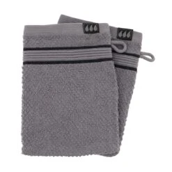 Lot De 2 Gants De Toilette Coton Black Line Gris / Noir