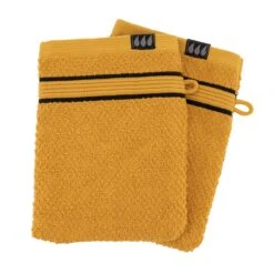 Lot De 2 Gants De Toilette Coton Black Line Jaune Ocre / Noir