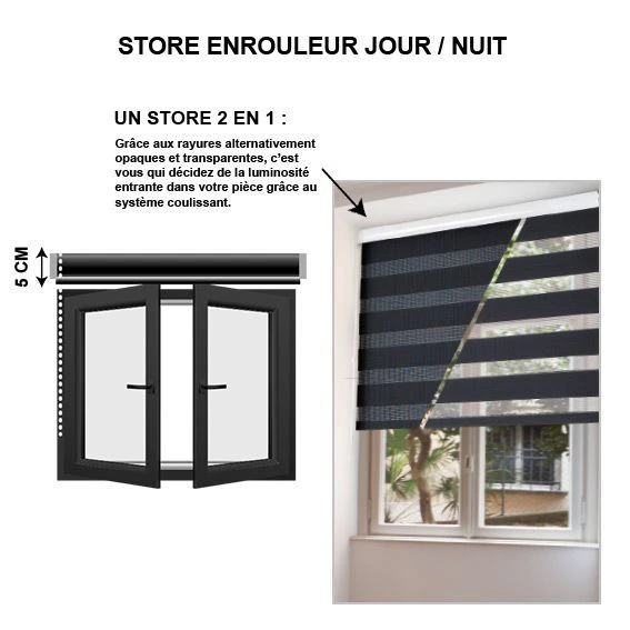 Store enrouleur Jour / Nuit (60 x 90 cm) Blanc Store Enrouleur Jour / Nuit (60 X 90 Cm) Blanc -Eminza store enrouleur 60 x h90 cm jour nuit blanc 24329