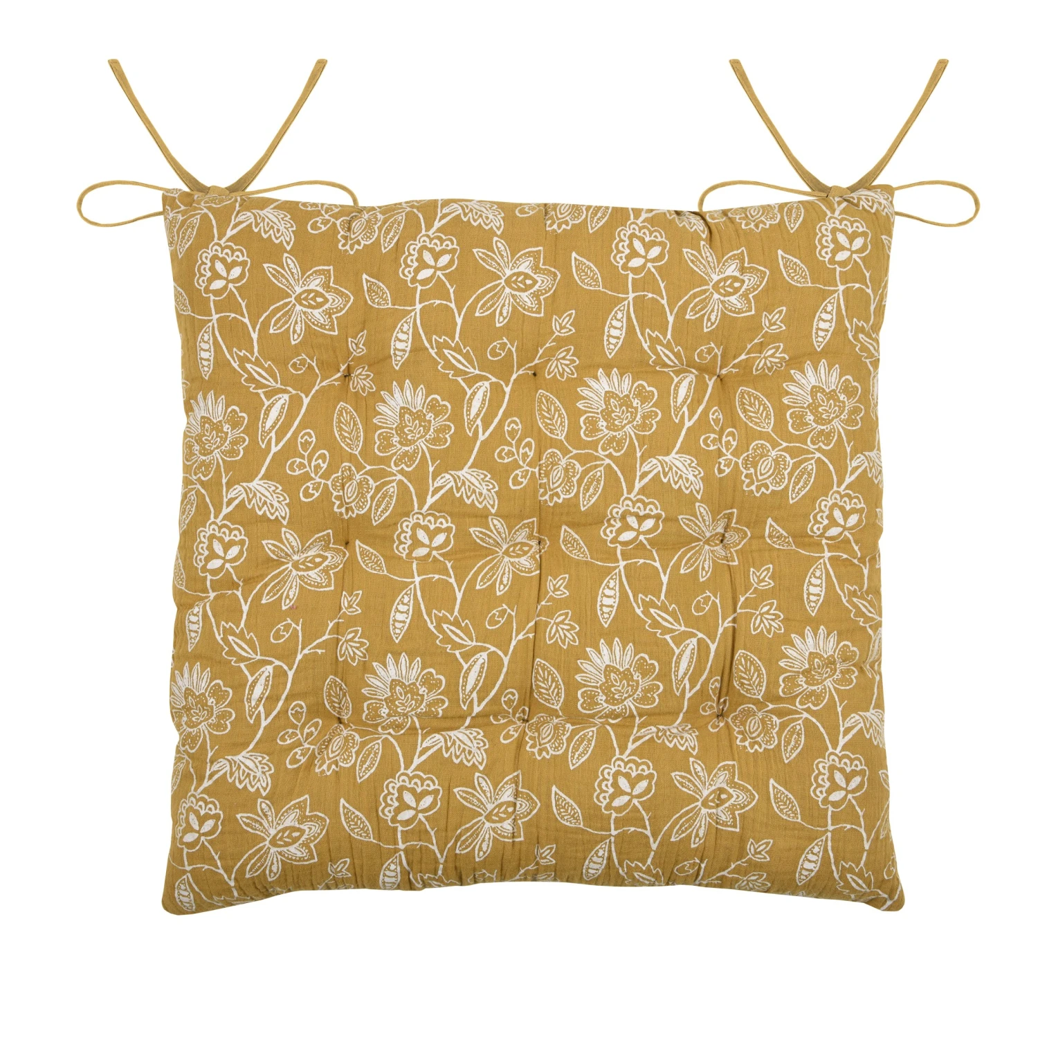 Coussin de chaise carré gaze de coton Sunda Jaune moutarde Coussin De Chaise Carré Gaze De Coton Sunda Jaune Moutarde -Eminza sunda galette 9pts 38x38 moutarde 129847 1688723801