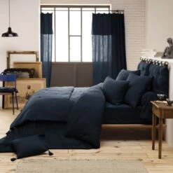 Tête De Lit Gaze De Coton (80 Cm) Gaïa Bleu Nuit -Eminza t te de lit gaze de coton 80 cm ga a bleu nuit 109268 1636099085