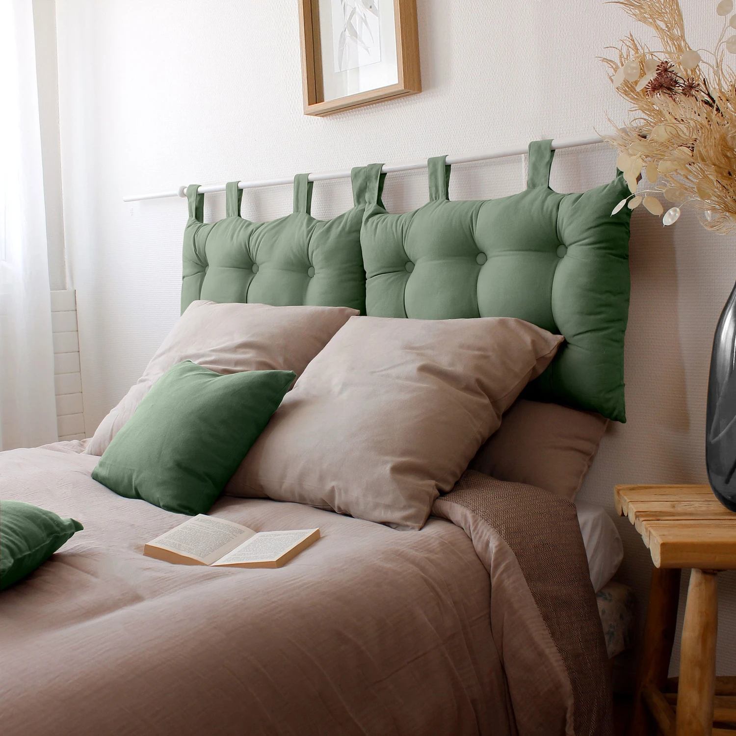 Tête de lit (70 cm) Panama Vert argile Tête De Lit (70 Cm) Panama Vert Argile -Eminza t te de lit panama coton half panama couleur clatante toucher doux 4 pattes ferm es avec boutons 70x45 cm argile 127428 1675068121