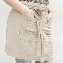 Tablier Avec Poches Gaze De Coton Gaïa Beige Pampa