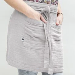 Tablier Avec Poches Gaze De Coton Gaïa Gris Nuage