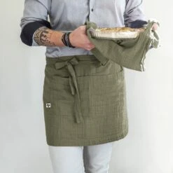 Tablier Avec Poches Gaze De Coton Gaïa Vert Romarin -Eminza tablier serveur gaze de coton 45 x 80 cm ga a romarin 112658 1641284112