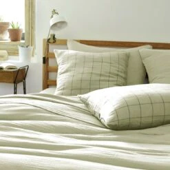 Taie D'oreiller Carrée Gaze De Coton (60 Cm) Gaïa Match Vert Tilleul