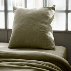 Taie D'oreiller Carrée Gaze De Coton (60 Cm) Gaïa Vert Romarin