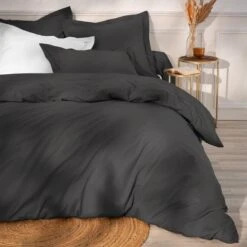 Eminza -Eminza taie d oreiller carr e percale de coton 65 cm cali gris anthracite 109109 1687180848