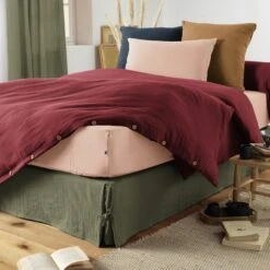 Taie D'oreiller Rectangulaire Gaze De Coton (L80 Cm) Gaïa Rose Poudré -Eminza taie d oreiller gaze de coton 50 x 80 cm gaia guimauve 109232 1631625716