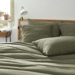 Taie D'oreiller Carrée Gaze De Coton (60 Cm) Gaïa Mix Vert Romarin