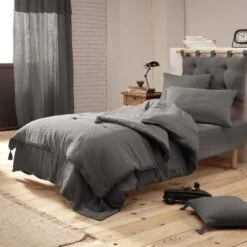 Taie D'oreiller Rectangulaire Gaze De Coton (L80 Cm) Gaïa Gris Granit -Eminza taie d oreiller rectangulaire gaze de coton l80 cm ga a gris granit 109214 1636101929