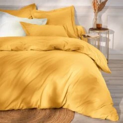 Taie D'oreiller Rectangulaire Percale De Coton (70 Cm) Cali Jaune Moutarde
