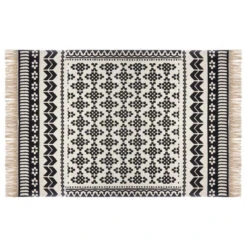Tapis Coton (170 Cm) Delhi Noir Et Blanc -Eminza tapis coton delhi 120x170 72041 2